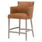 Benzara BM283501 26" Brown Modern Counter Height Wood Chair Stool with Top Grain Leather