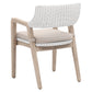 Benzara BM283502 22" White and Gray Fabric Classic Wood Armchair with Rattan and Double Cushion