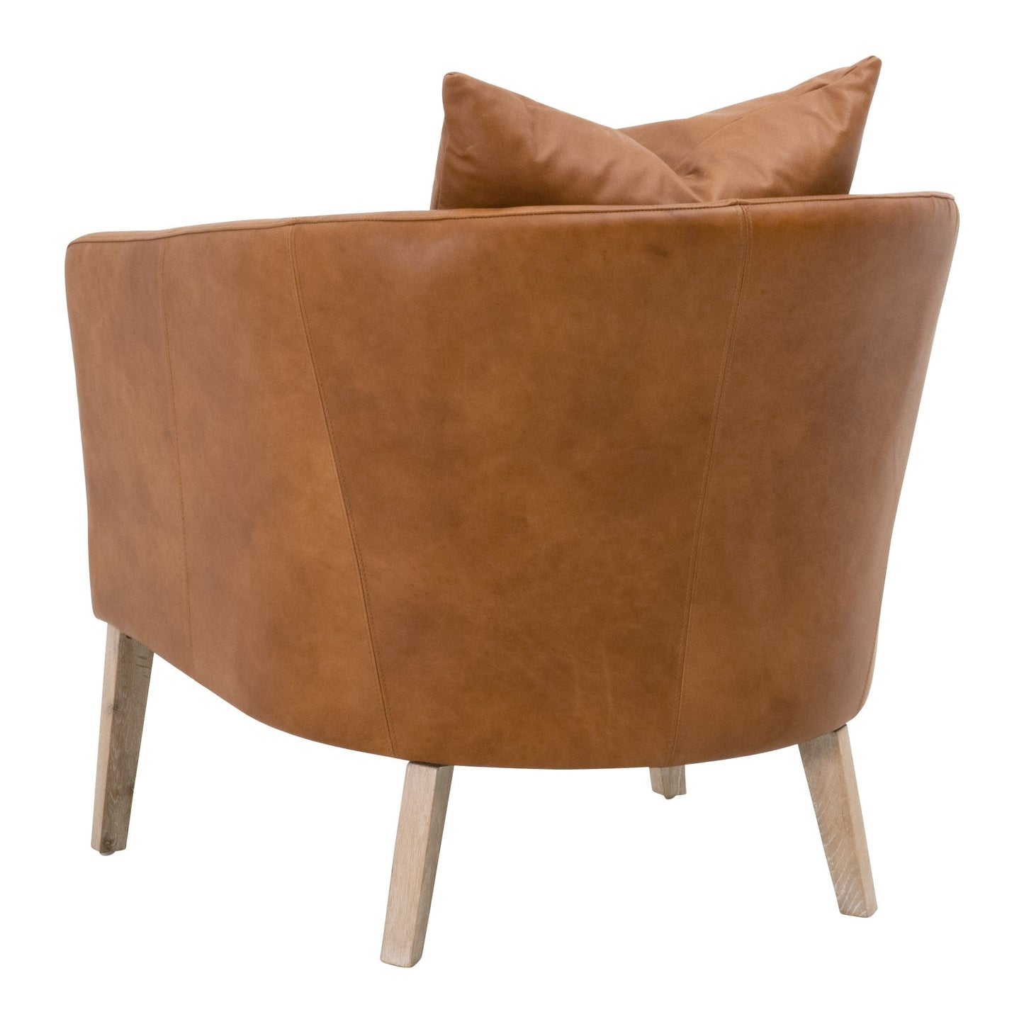 Benzara BM283503 30" Brown Modern Wood Club Armchair with Top Grain Leather and Angled Legs