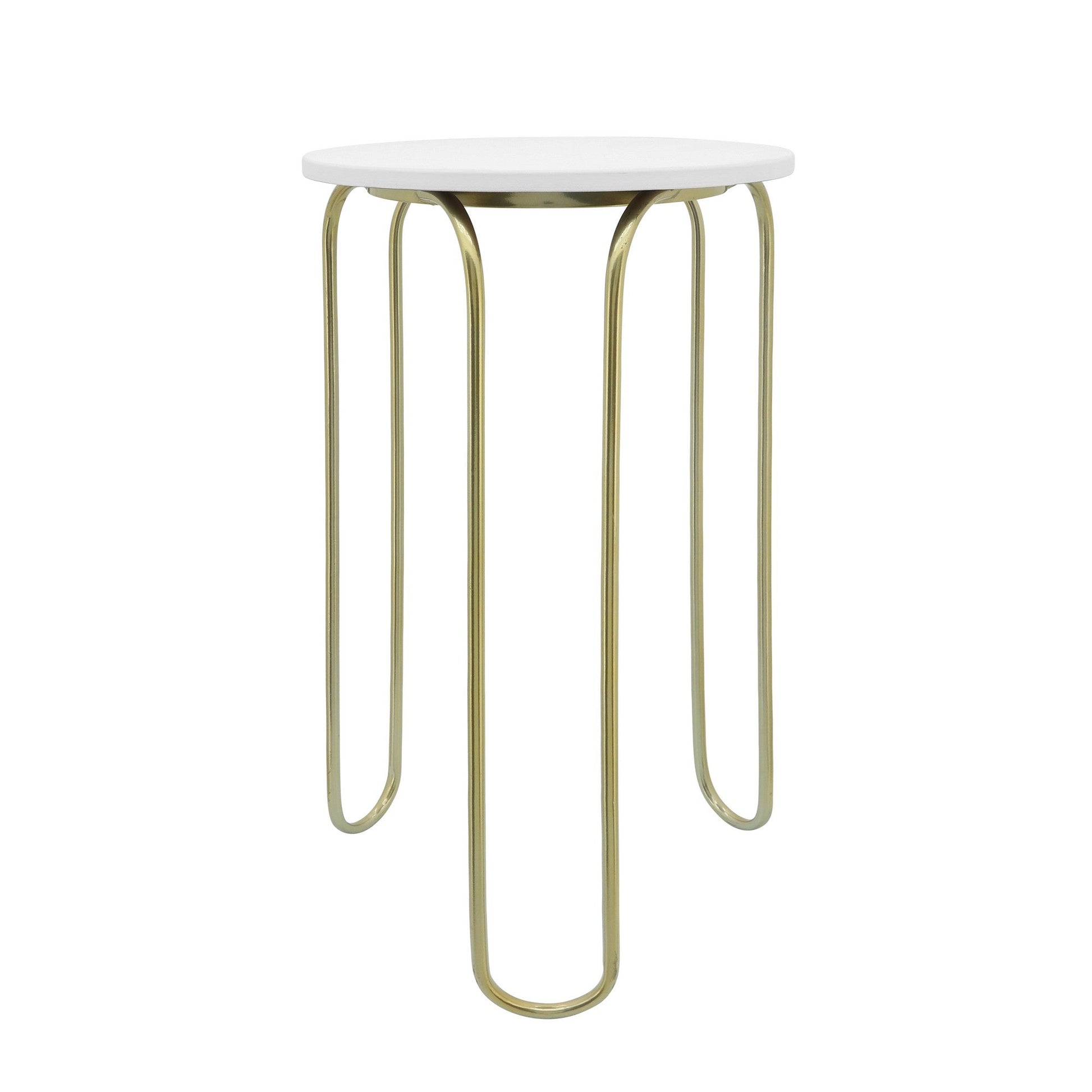 Benzara BM283542 28" and 22" White and Gold 2-Piece Nesting End Table Set with Round Wood Top and Metal Base