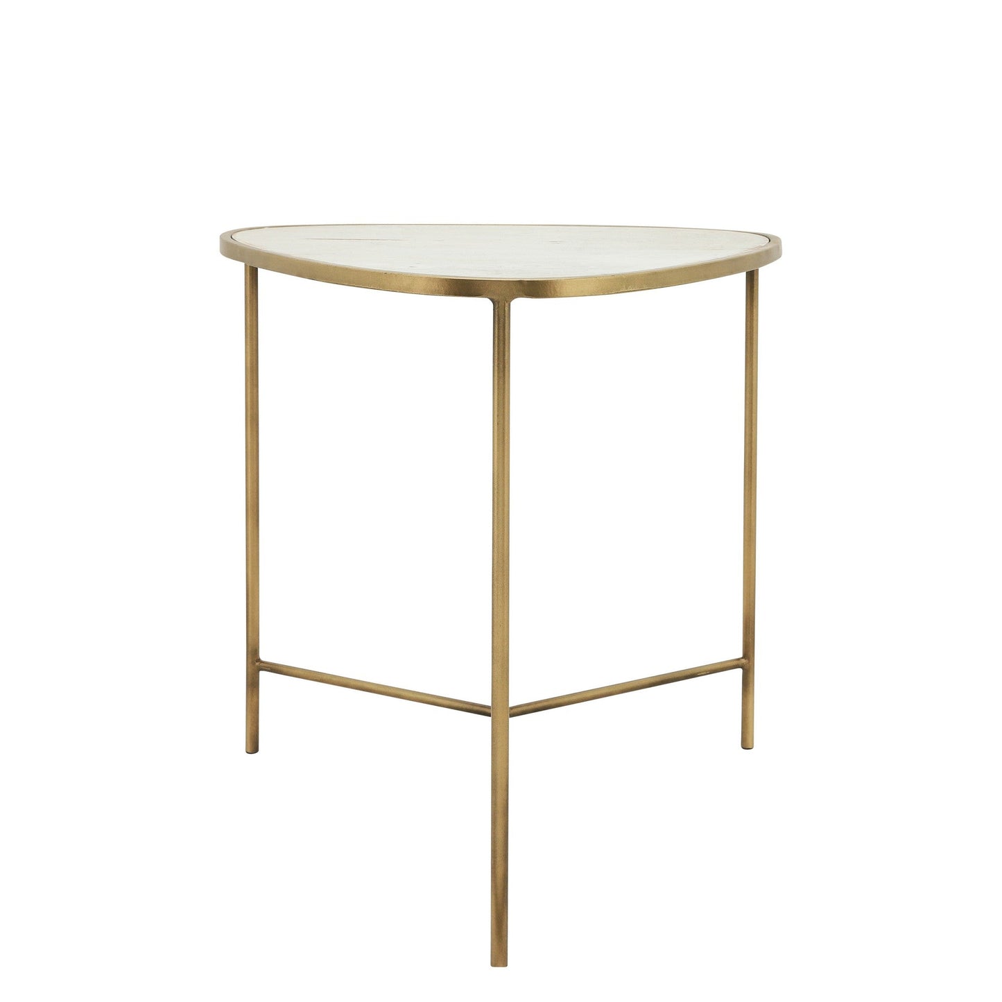 Benzara BM283543 20" and 18" White 2-Piece End Side Table Set with Wood Top and Gold Metal Frame