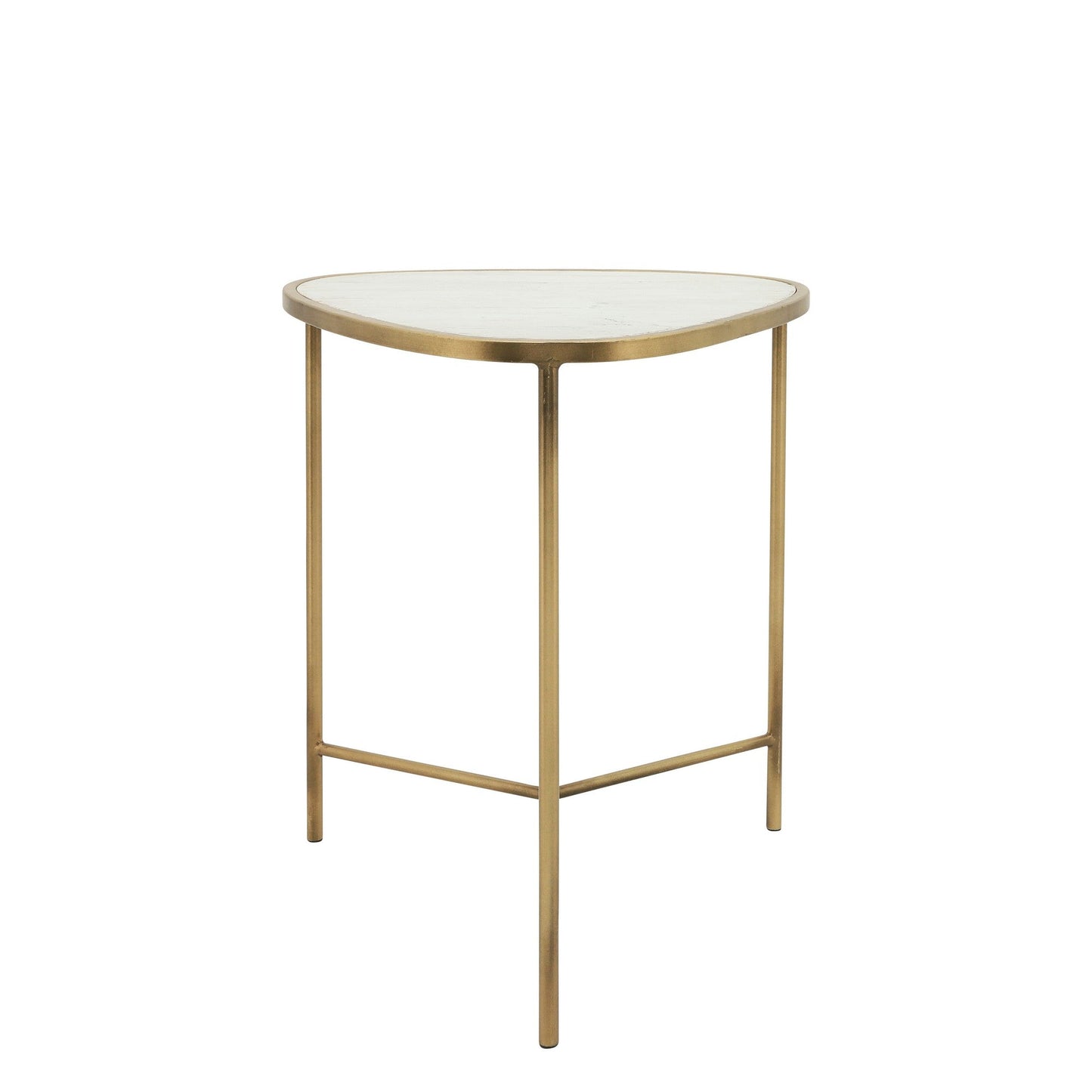 Benzara BM283543 20" and 18" White 2-Piece End Side Table Set with Wood Top and Gold Metal Frame