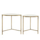 Benzara BM283543 20" and 18" White 2-Piece End Side Table Set with Wood Top and Gold Metal Frame