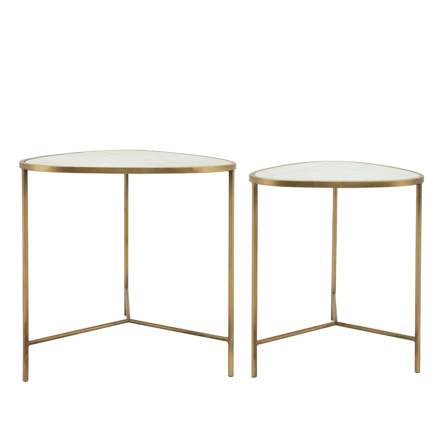 Benzara BM283543 20" and 18" White 2-Piece End Side Table Set with Wood Top and Gold Metal Frame