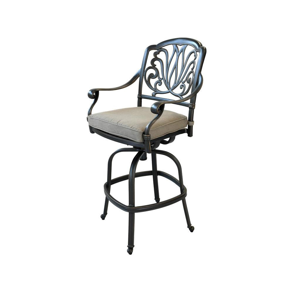 Benzara BM283968 Zoe 49" Black and Beige Outdoor Swivel Bar Stool with Cushion, Set of 2