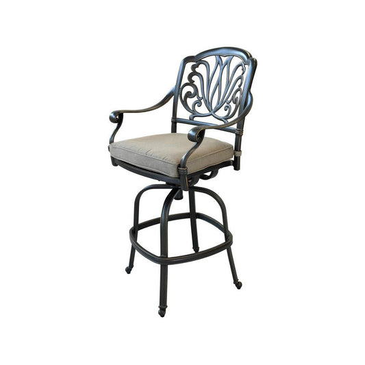 Benzara BM283968 Zoe 49" Black and Beige Outdoor Swivel Bar Stool with Cushion, Set of 2