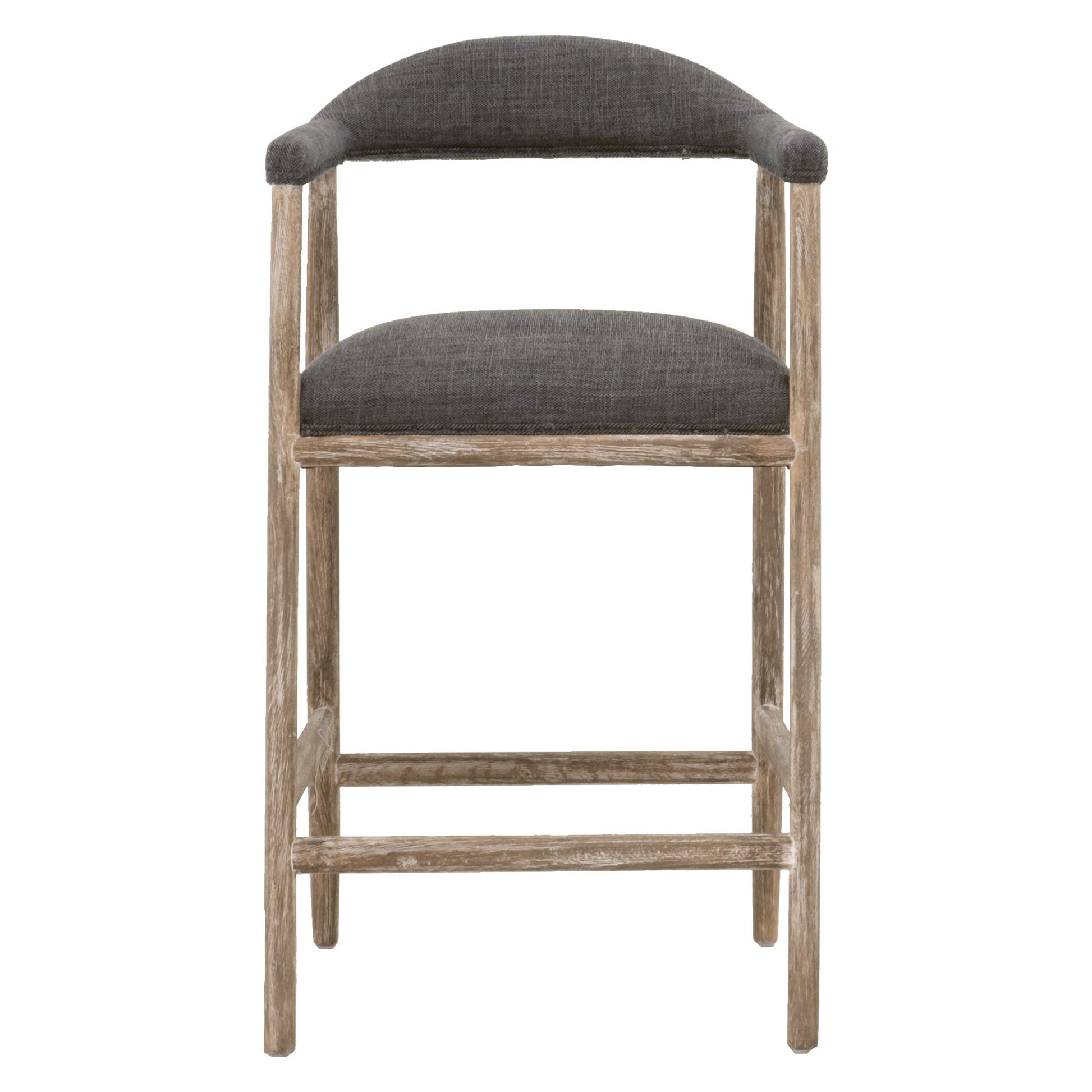 Benzara BM284050 37" Oak Brown and Dark Gray Fabric Wood Frame Counter Stool with Padded Seat