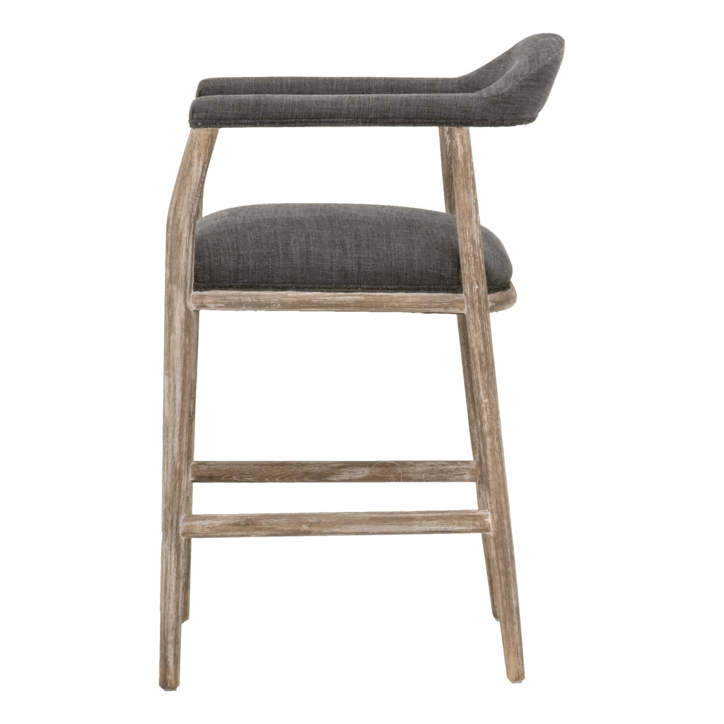 Benzara BM284050 37" Oak Brown and Dark Gray Fabric Wood Frame Counter Stool with Padded Seat