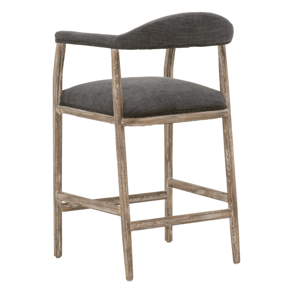 Benzara BM284050 37" Oak Brown and Dark Gray Fabric Wood Frame Counter Stool with Padded Seat