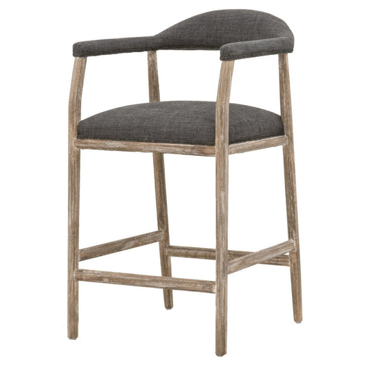 Benzara BM284050 37" Oak Brown and Dark Gray Fabric Wood Frame Counter Stool with Padded Seat