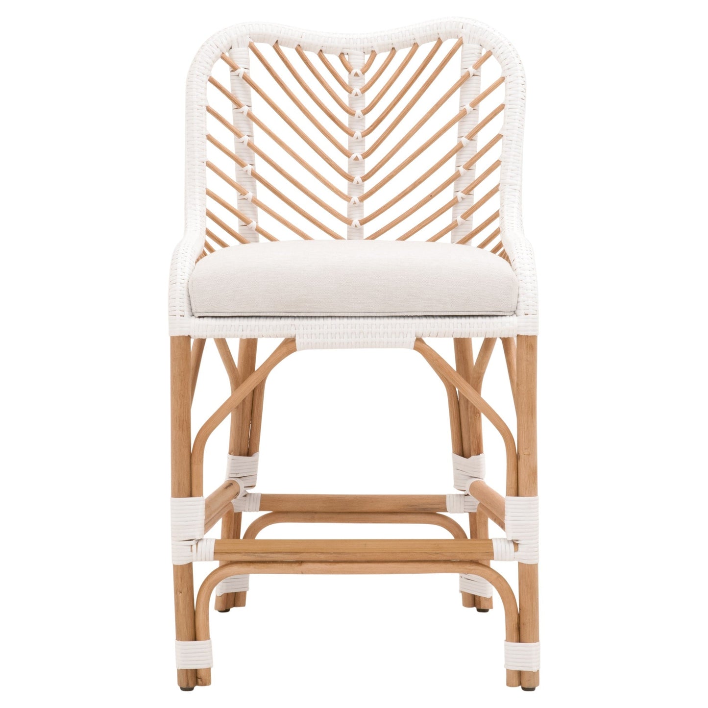 Benzara BM284060 39" White and Natural Finish Rattan Counter Stool with Polyethylene Wrapping