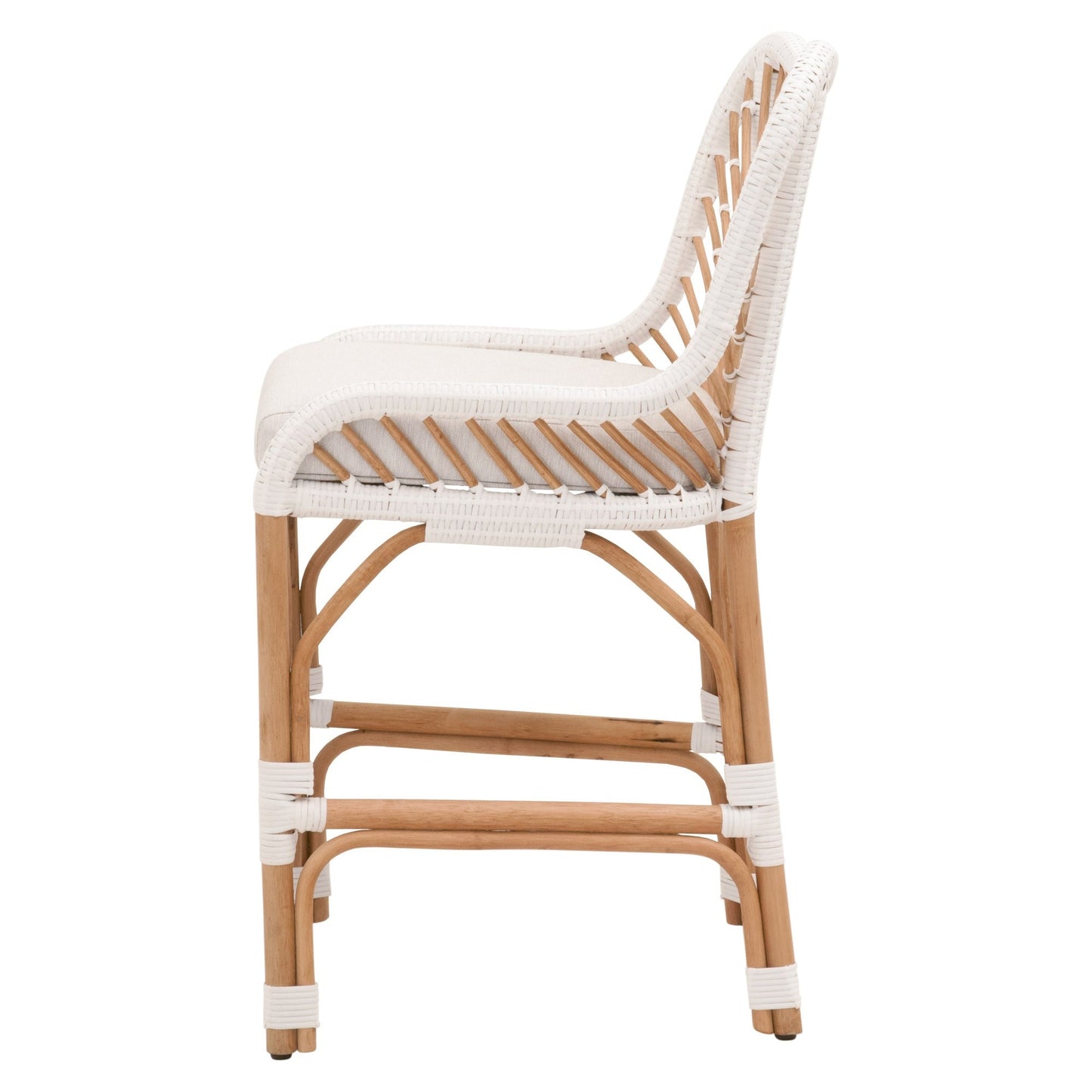 Benzara BM284060 39" White and Natural Finish Rattan Counter Stool with Polyethylene Wrapping