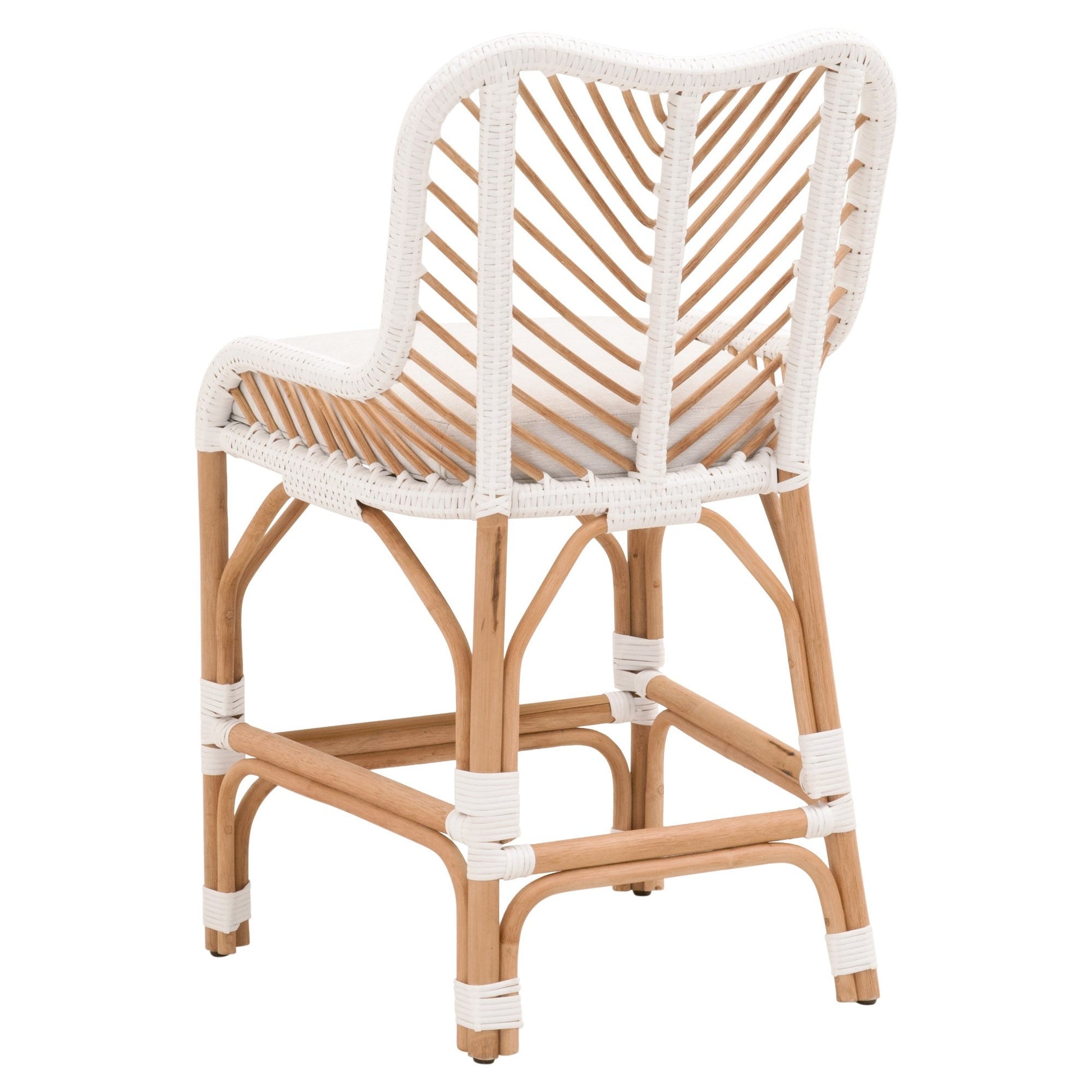 Benzara BM284060 39" White and Natural Finish Rattan Counter Stool with Polyethylene Wrapping