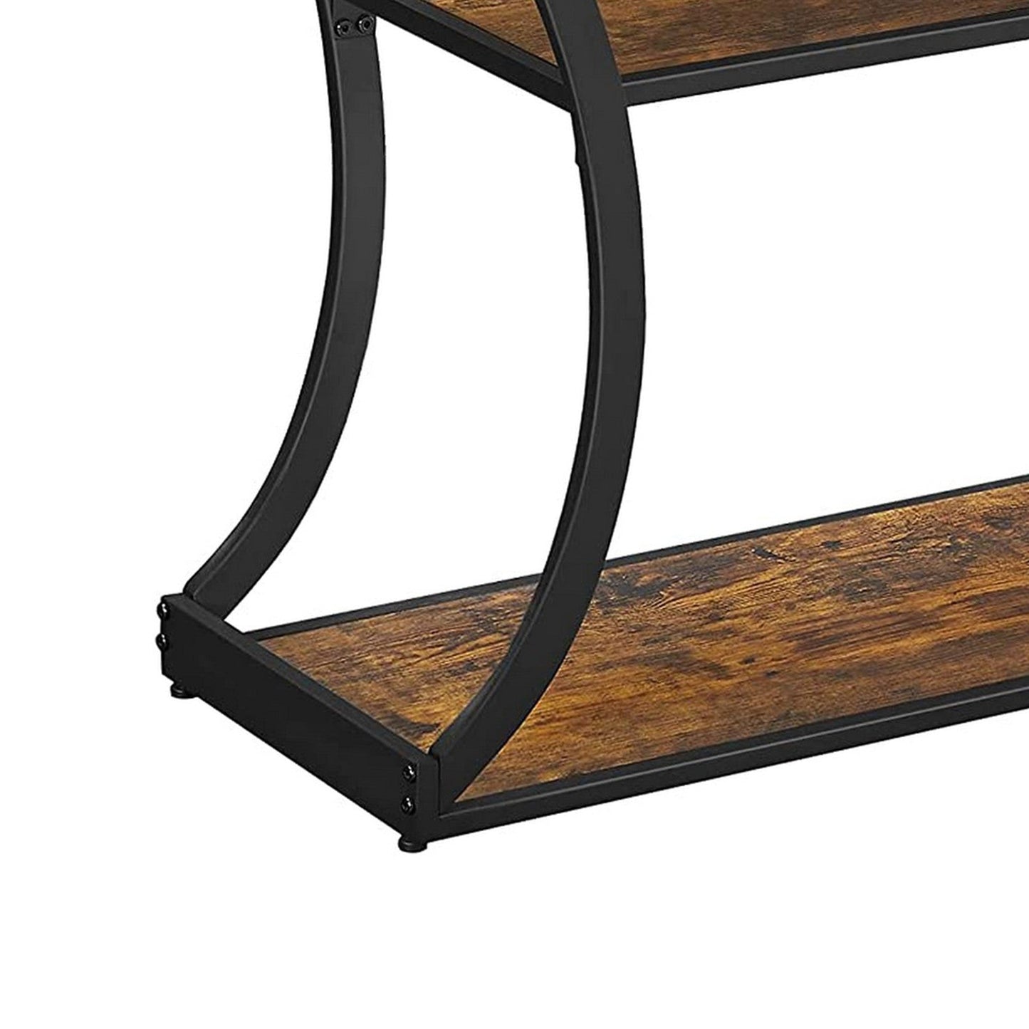 Benzara BM284547 Ann 47" Rustic Brown Wood Console Hallway Table With Curved Iron Frame