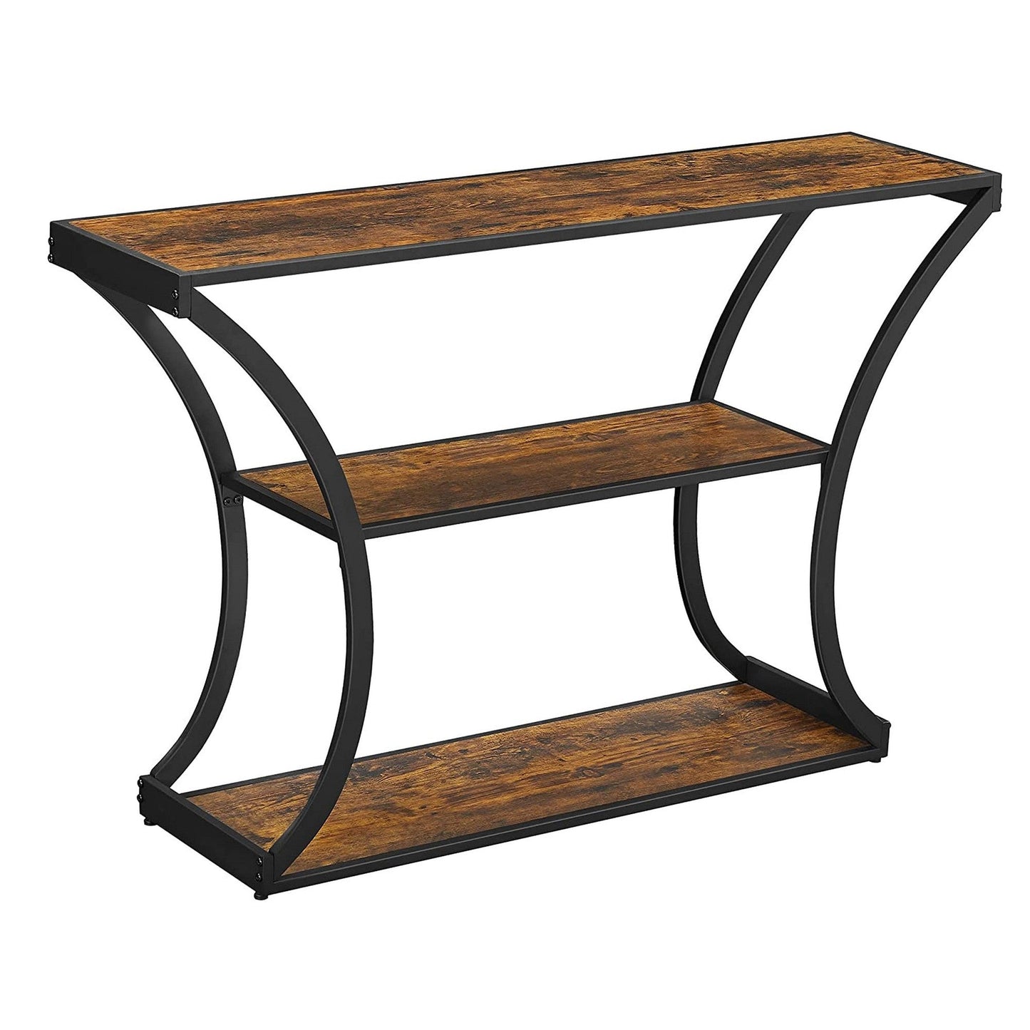 Benzara BM284547 Ann 47" Rustic Brown Wood Console Hallway Table With Curved Iron Frame