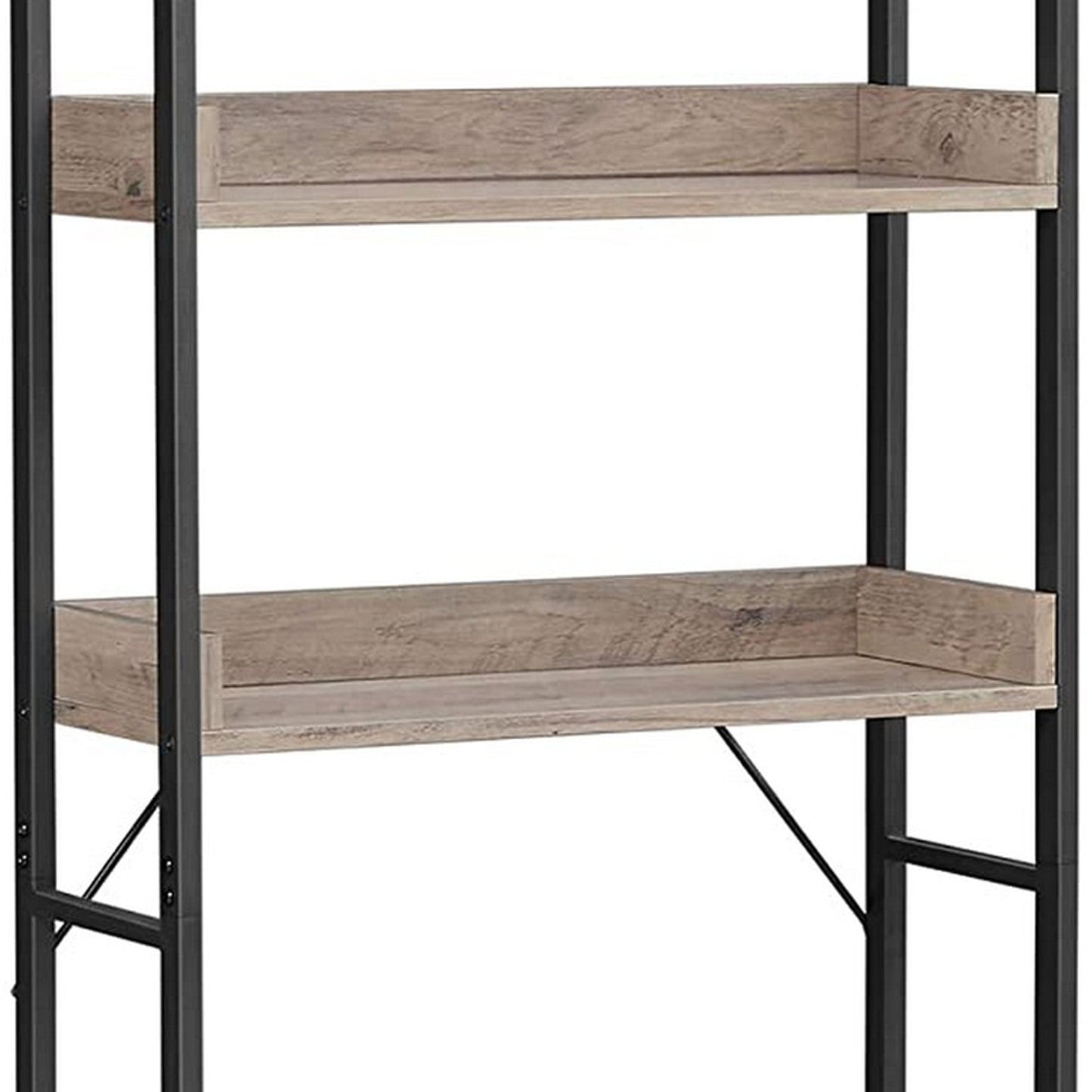 Benzara BM284574 165" Warm Gray Iron Over The Toilet Bathroom Rack With Wood Shelves