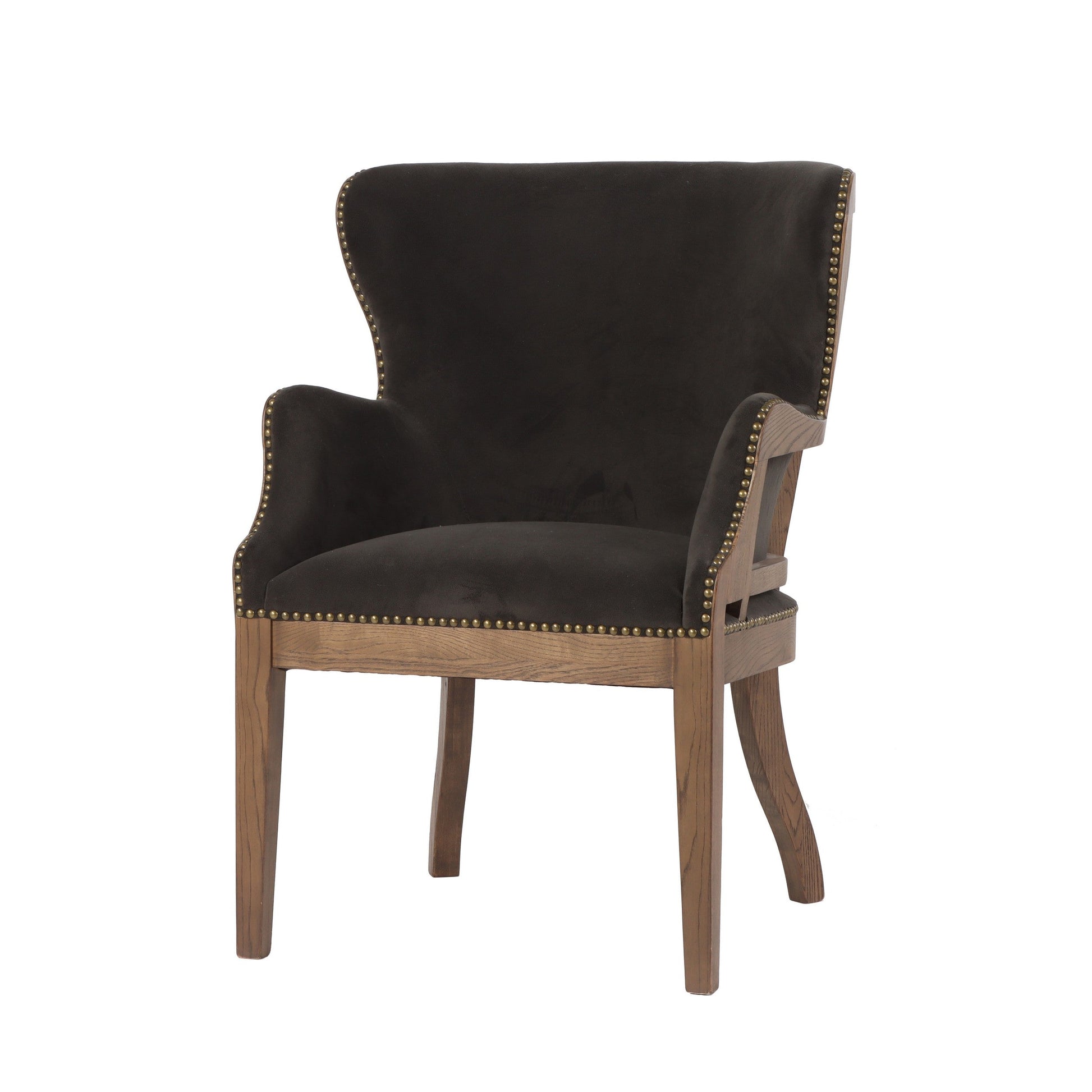 Benzara BM284821 26" Black and Brown Wingback Armchair with Fabric Upholstered Seat and Birch Wood Frame