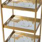 Benzara BM284823 Jael 43" Gold 4-Tier Display Rack with Tray Shelves and Mirrored Bottom