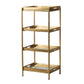 Benzara BM284823 Jael 43" Gold 4-Tier Display Rack with Tray Shelves and Mirrored Bottom