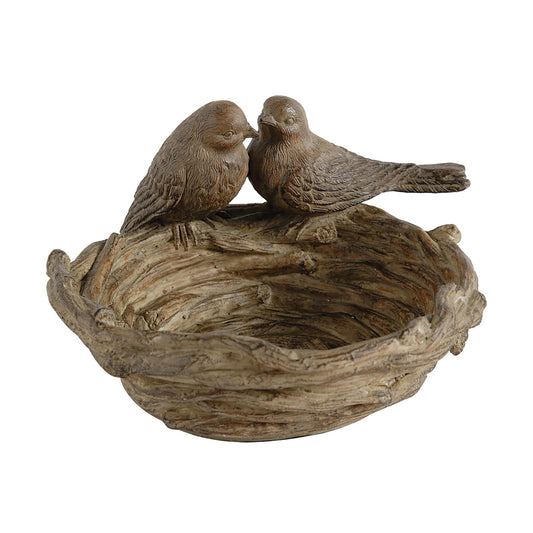 Benzara BM284955 9" Natural Brown Handcrafted Accent Table Bowl With Resin Lovebirds Nest