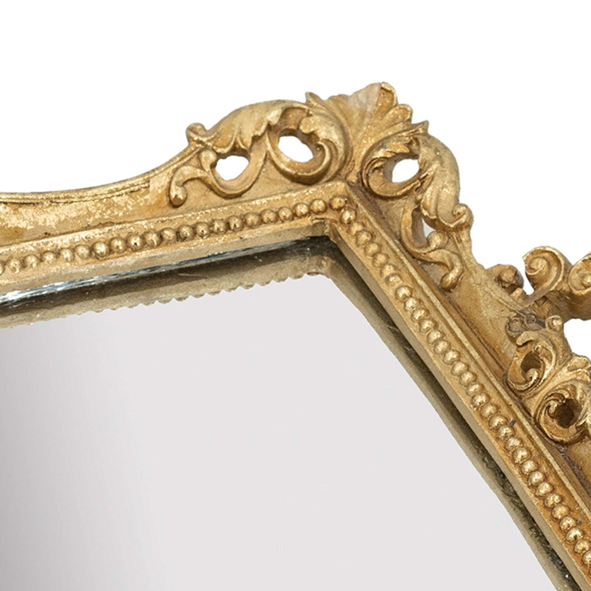 Benzara BM285017 16" Carved Gold Frame Decorative Serving Tray With Mirrored Bottom