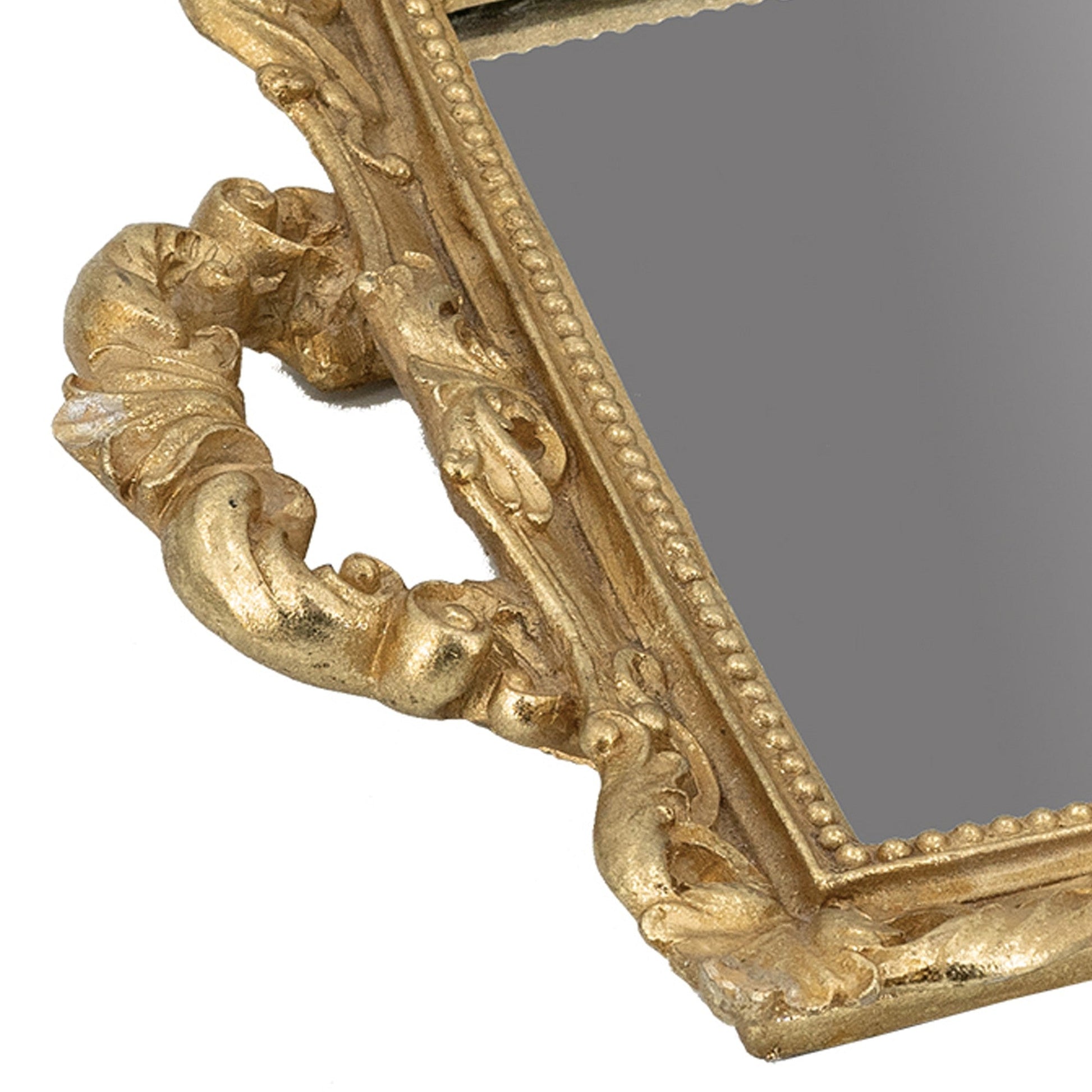 Benzara BM285017 16" Carved Gold Frame Decorative Serving Tray With Mirrored Bottom