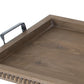 Benzara BM285018 24" Brown Rustic Wood Serving Tray With Iron Handles and Classic Trim