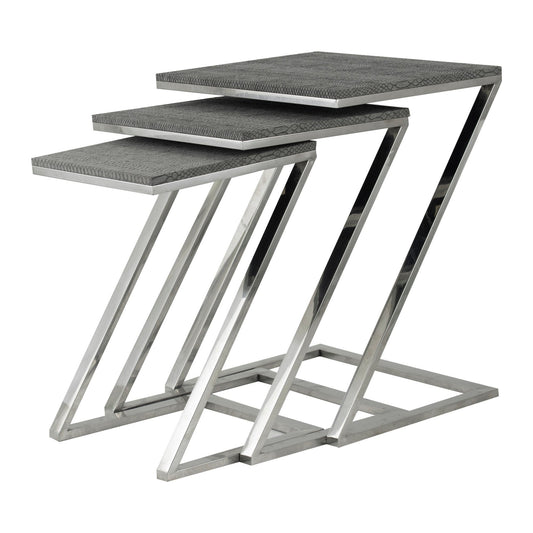 Benzara BM285107 24", 22", 20" 3-Piece Gray Stainless Steel Z Shape Nesting Tables