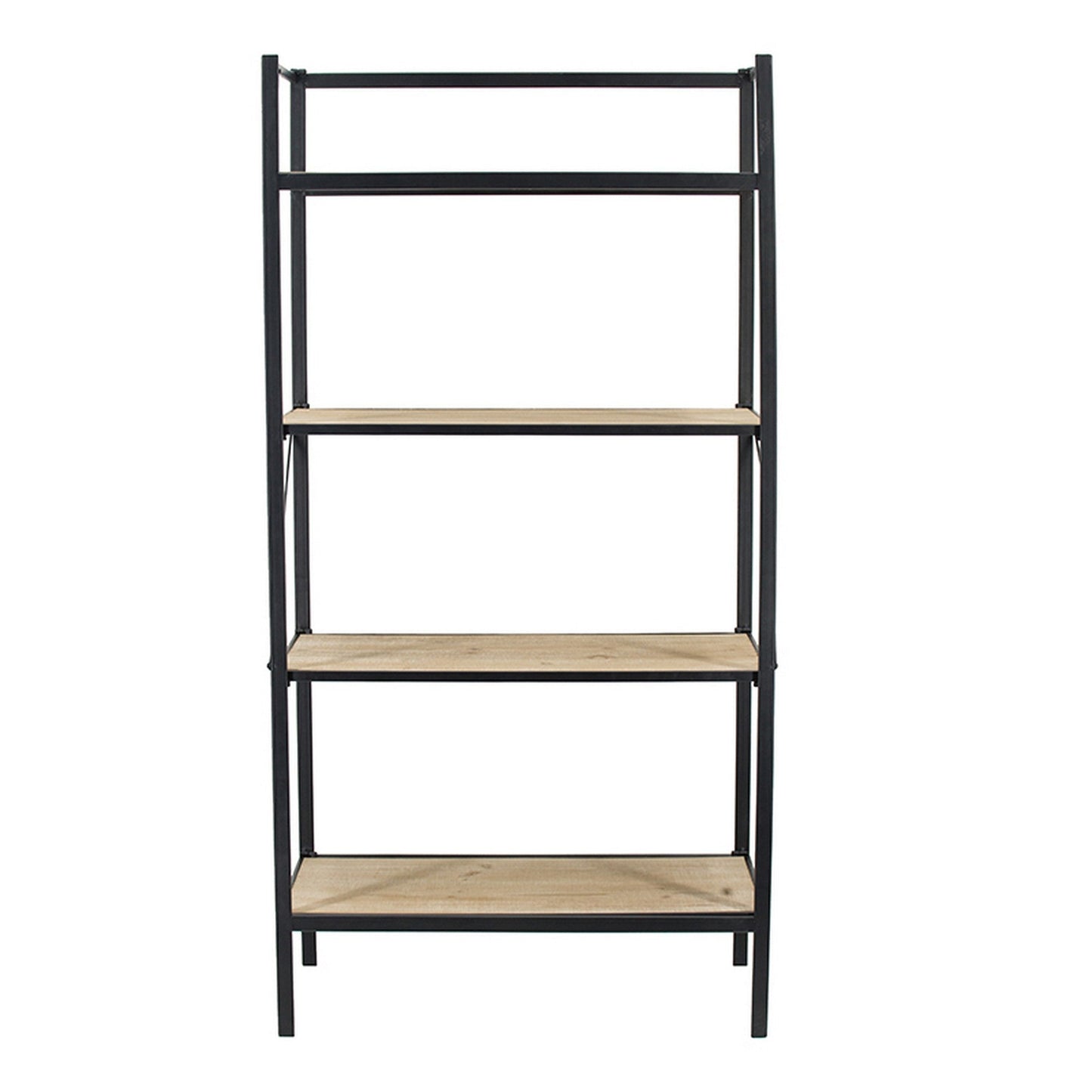 Benzara BM285196 47" Modern 4-Tier Standing Bookshelf with Fir Wood and Iron in Black and Brown