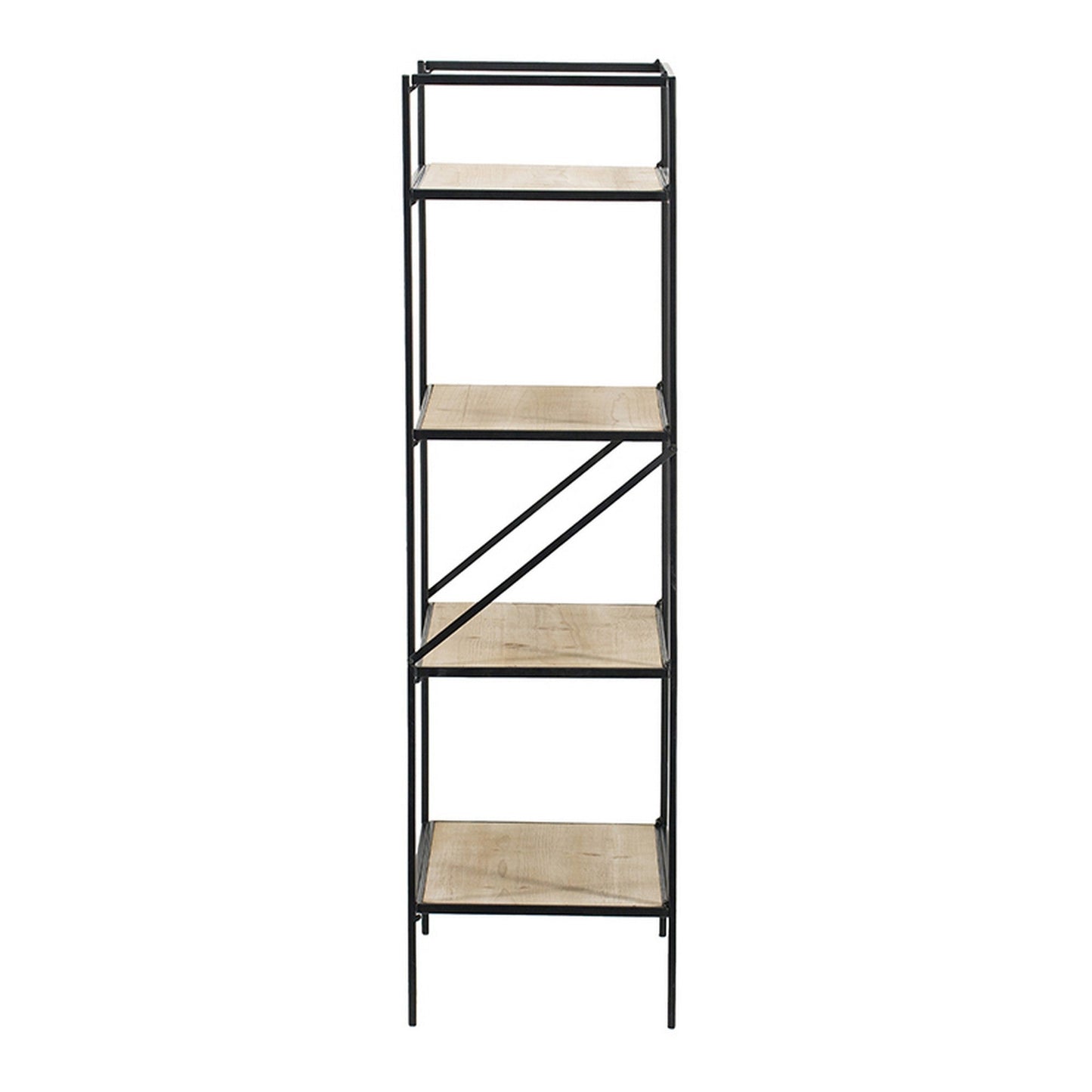 Benzara BM285196 47" Modern 4-Tier Standing Bookshelf with Fir Wood and Iron in Black and Brown