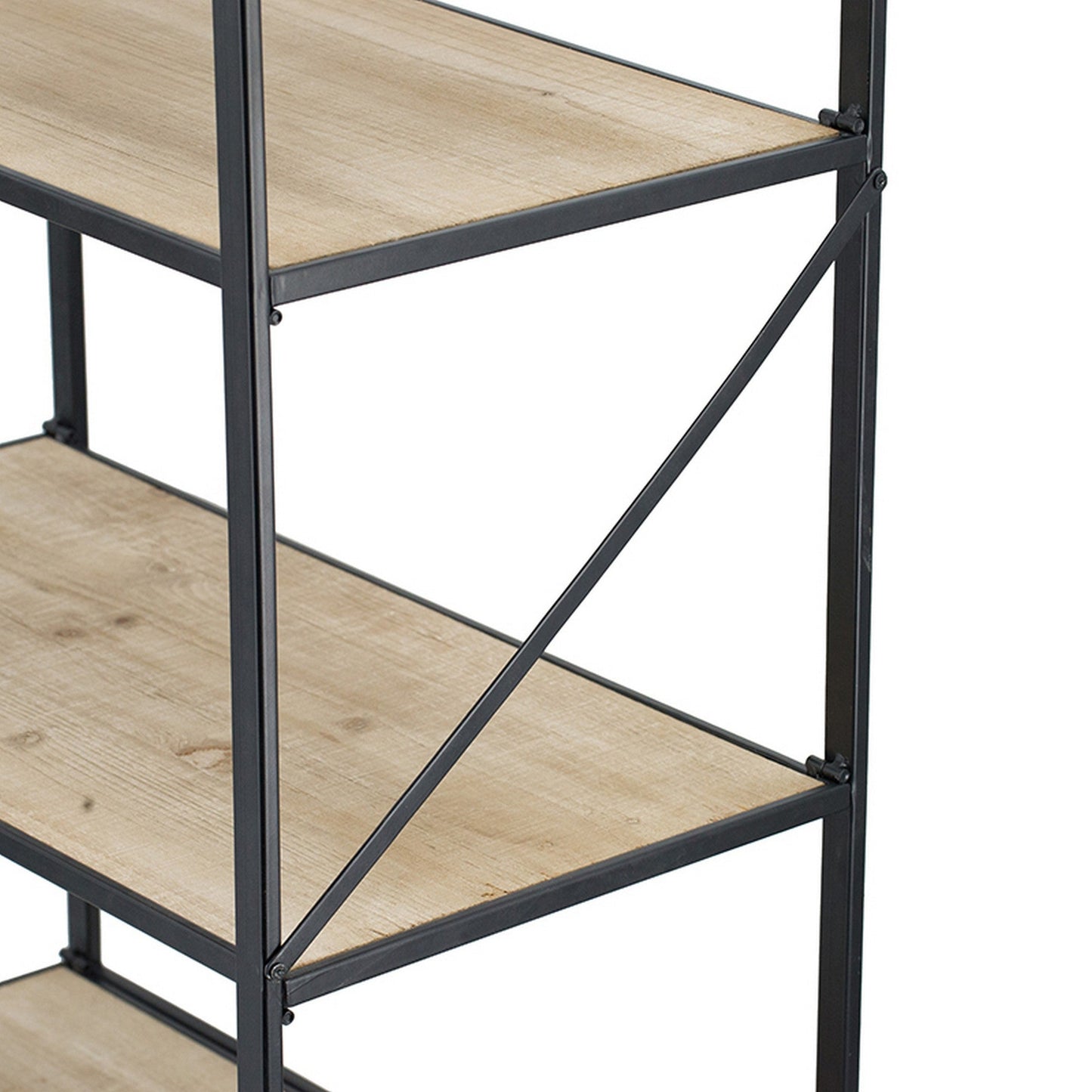 Benzara BM285196 47" Modern 4-Tier Standing Bookshelf with Fir Wood and Iron in Black and Brown