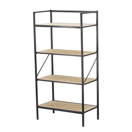 Benzara BM285196 47" Modern 4-Tier Standing Bookshelf with Fir Wood and Iron in Black and Brown