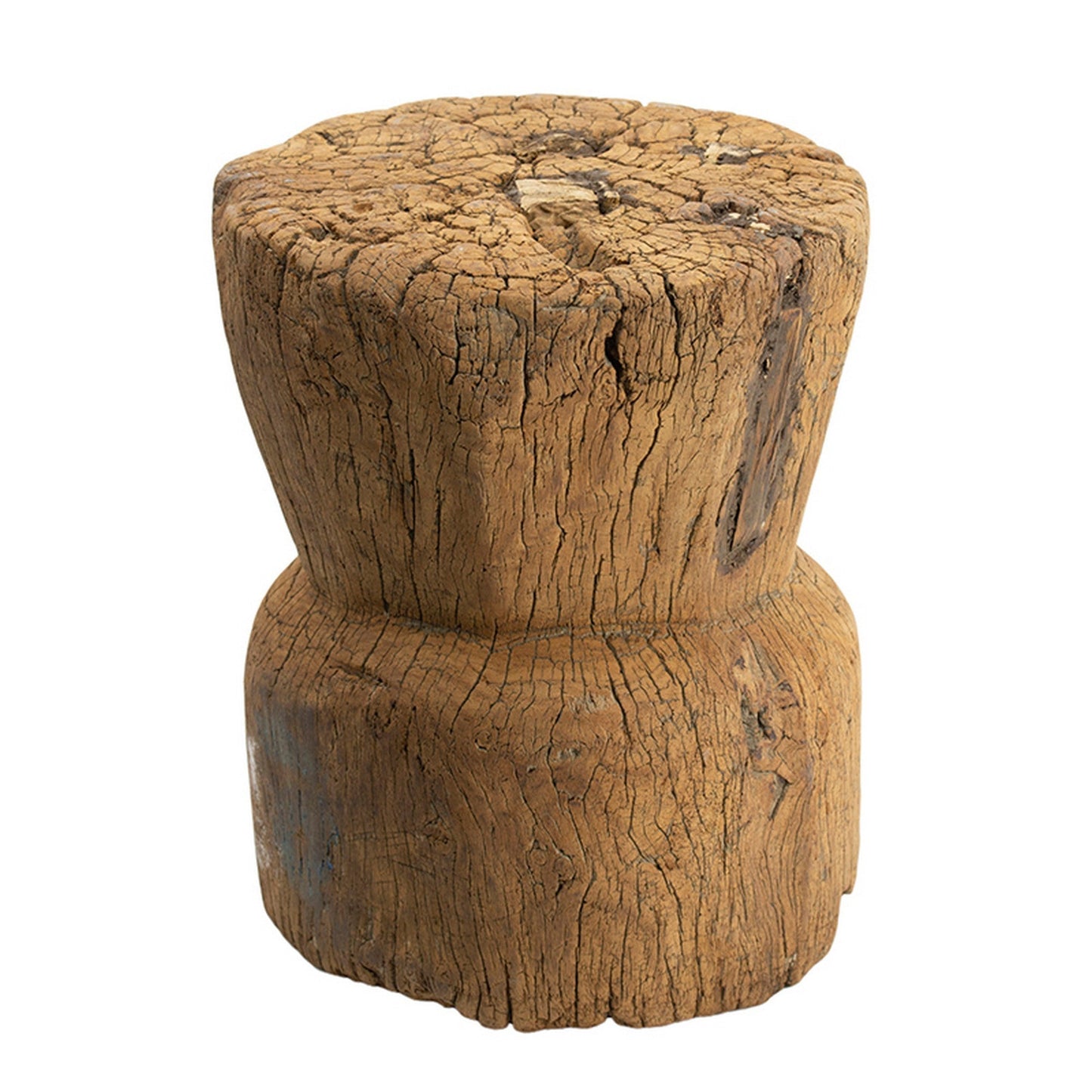 Benzara BM285252 14" Rustic Style Distressed Brown Wood Stool Table with Tree Log Design