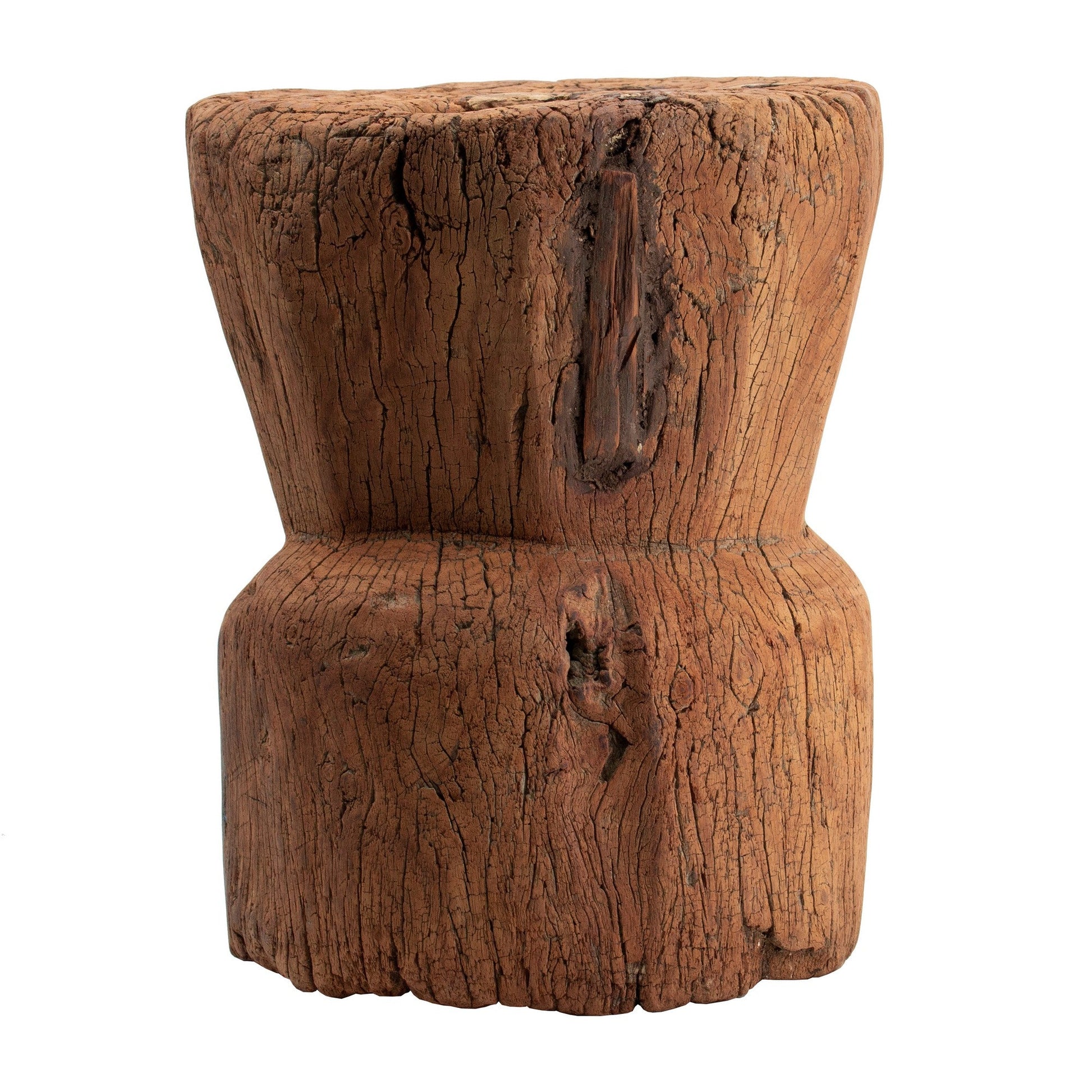 Benzara BM285252 14" Rustic Style Distressed Brown Wood Stool Table with Tree Log Design