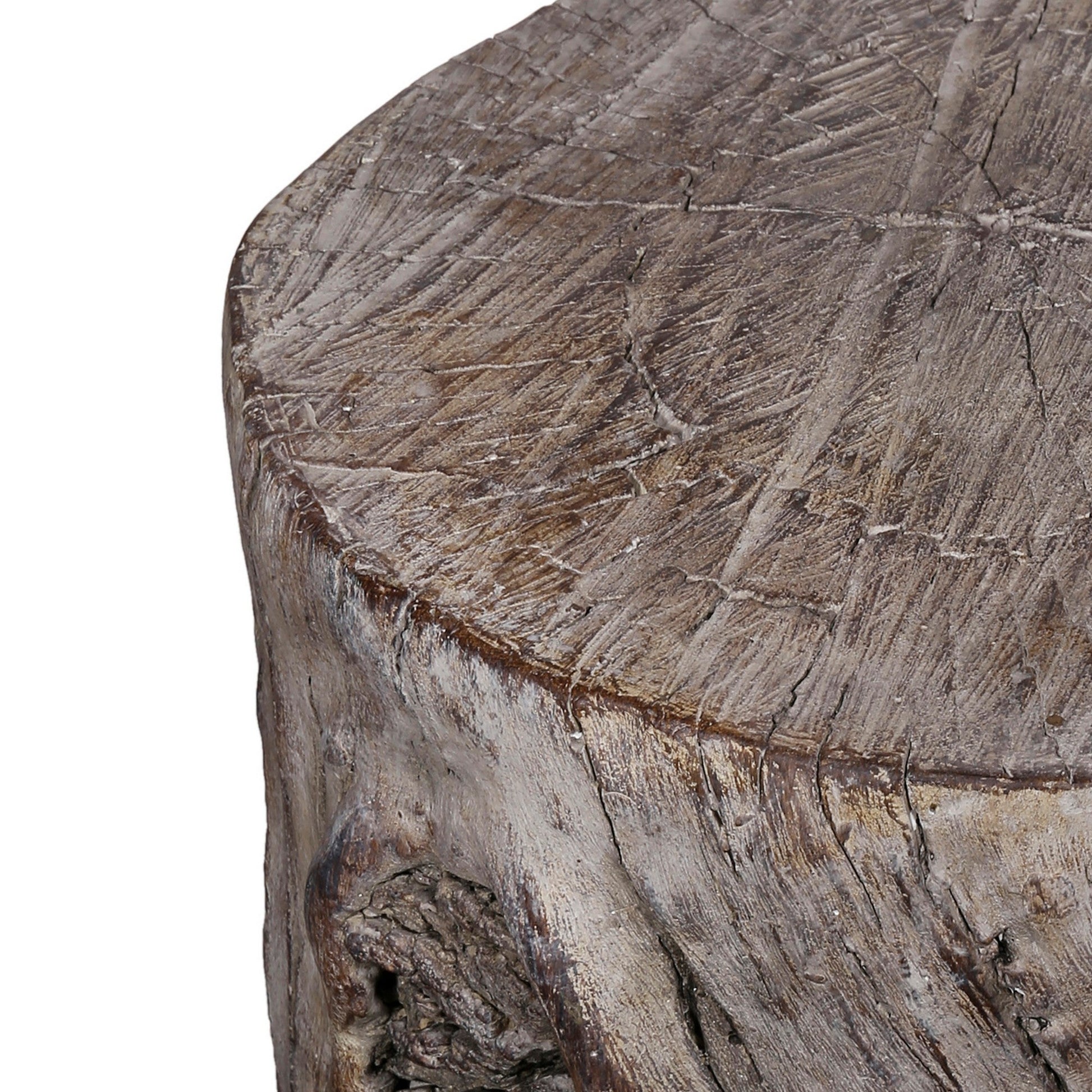 Benzara BM285359 9" Classic Brown Cement Stool Table with Tree Stump Design and Round Top