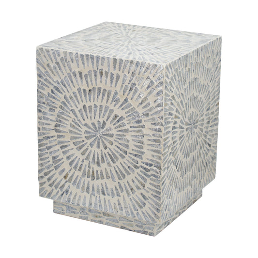 Benzara BM285362 18" Modern Gray Capiz Accent Stool Table with Square Shape and Starburst Pattern