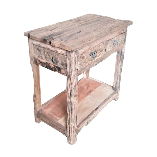 Benzara BM285389 32" Rustic Distressed White Kitchen Island Table with 2 Drawers