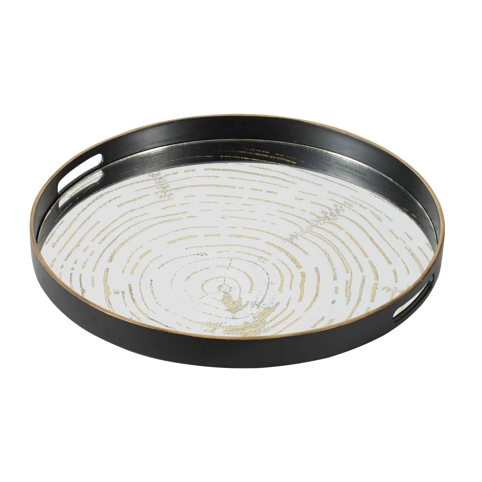 Benzara BM285518 18" Decorative Tray with Round Black Wood Frame and Mirrored Bottom