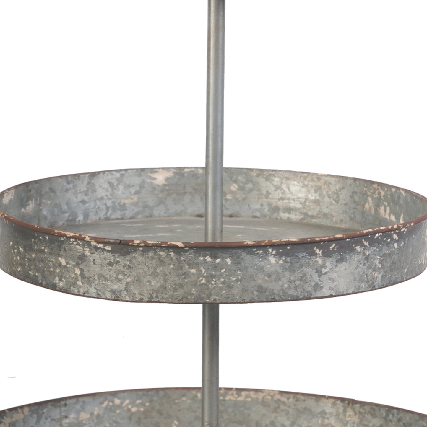 Benzara BM285529 24" Metal Decorative Stand with 3 Tiers and Round Trays in Gray