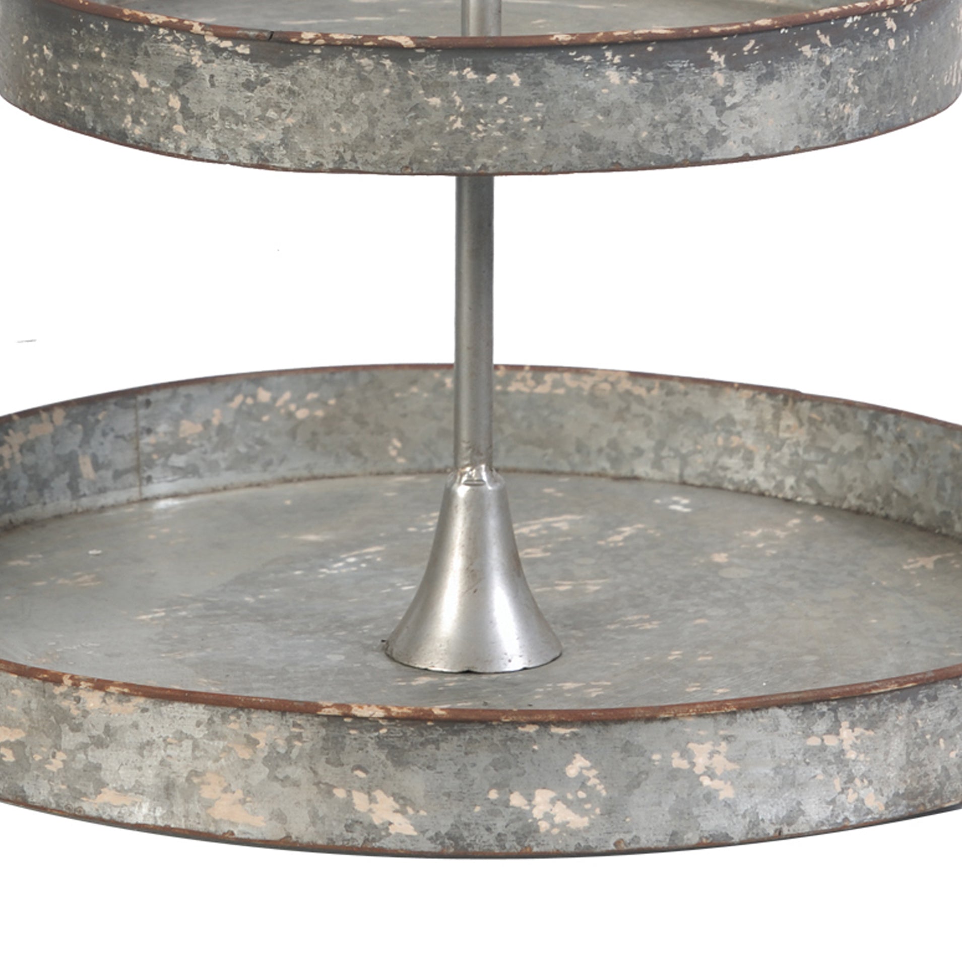 Benzara BM285529 24" Metal Decorative Stand with 3 Tiers and Round Trays in Gray