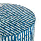 Benzara BM285576 20" Blue and Black Capiz Accent Stool Table with Cylindrical Linear Pattern