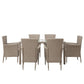 Benzara BM285801 7-Piece Outdoor Patio Dining Table Set with All-Weather Rattan in Soft Beige