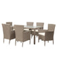 Benzara BM285801 7-Piece Outdoor Patio Dining Table Set with All-Weather Rattan in Soft Beige