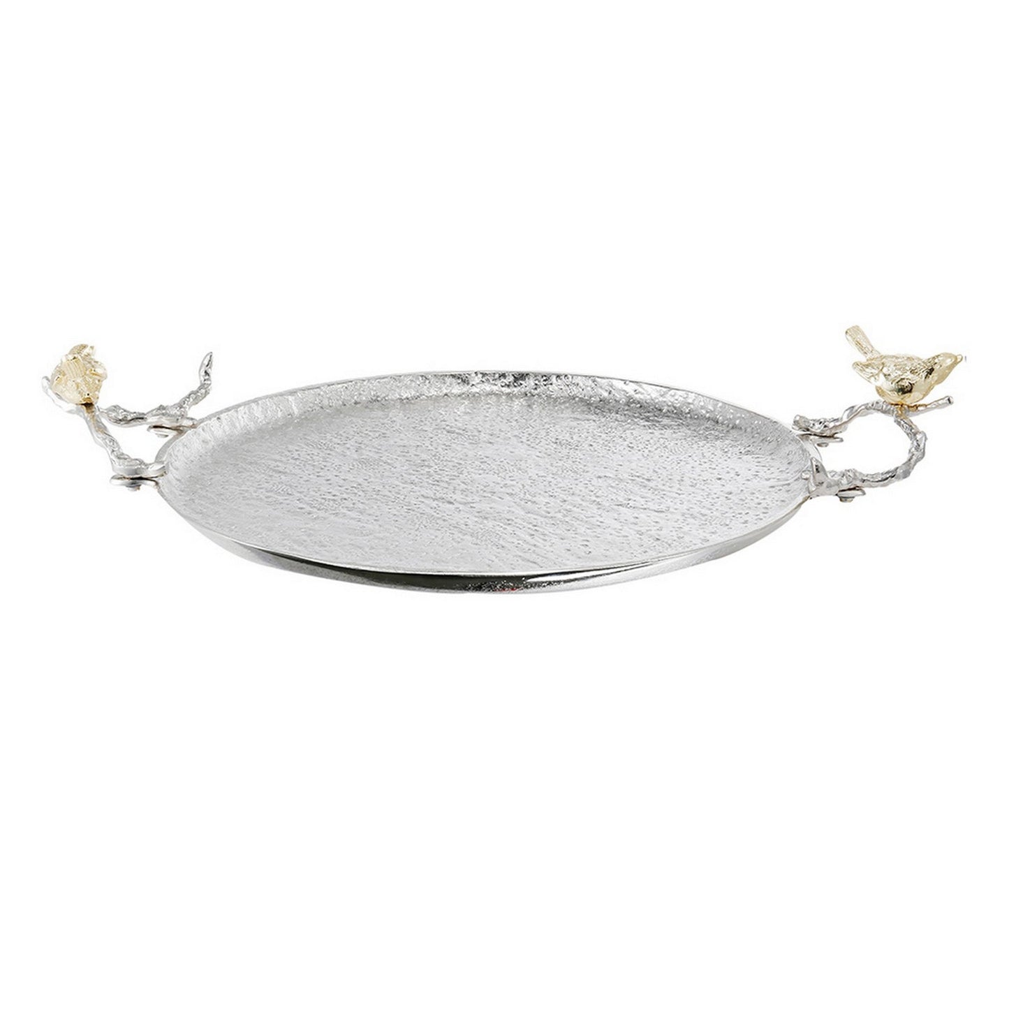 Benzara BM285923 21" Silver Metal Perched Birds Large Decorative Tray, Set of 2