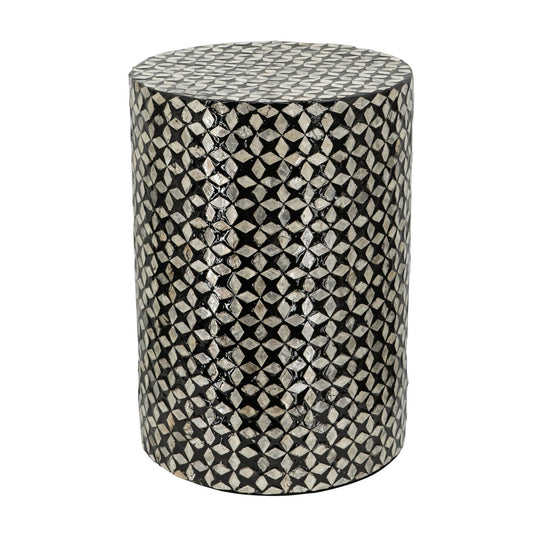 Benzara BM286115 20" Silver and Black Capiz Accent Stool Table with Cylindrical Geometric Design