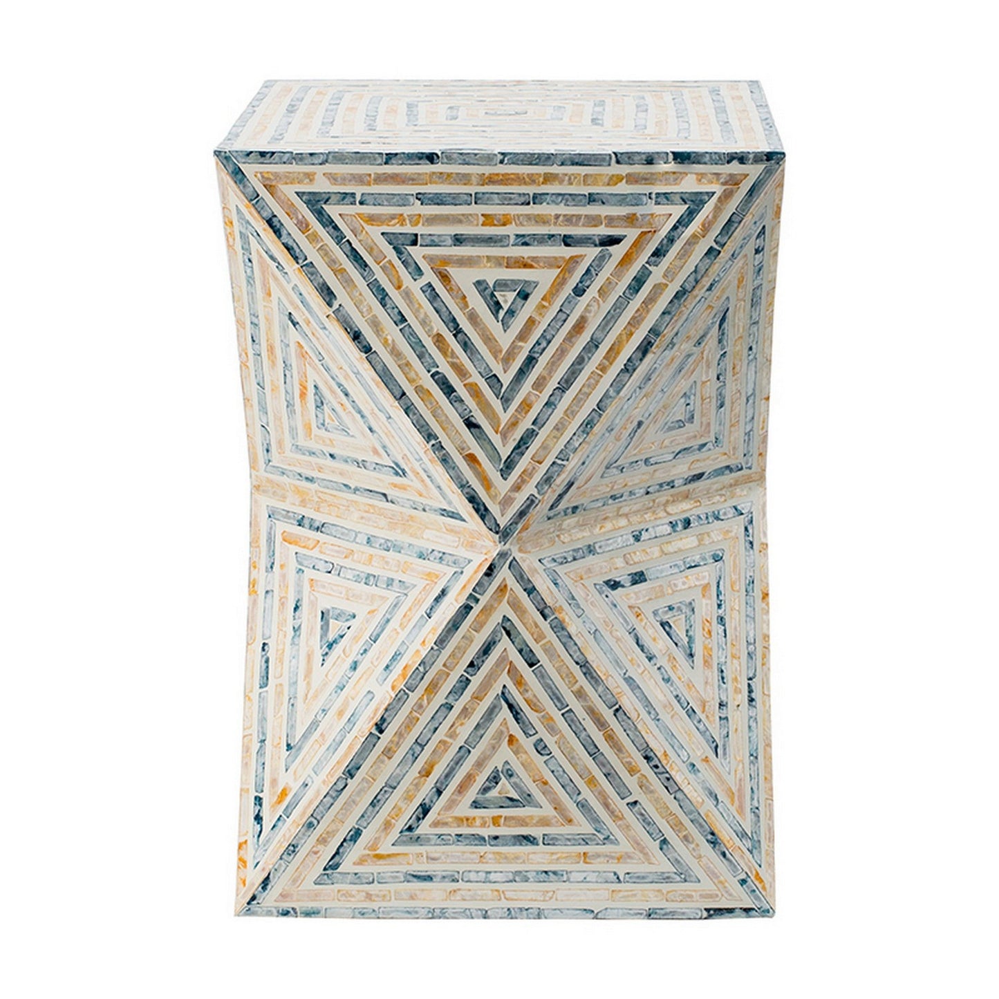 Benzara BM286116 20" Off White Ivory Capiz Accent Stool Table with Hourglass Triangular Design