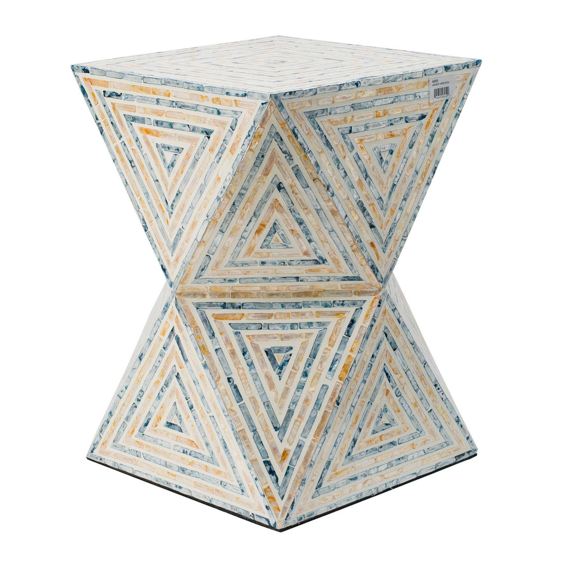 Benzara BM286116 20" Off White Ivory Capiz Accent Stool Table with Hourglass Triangular Design