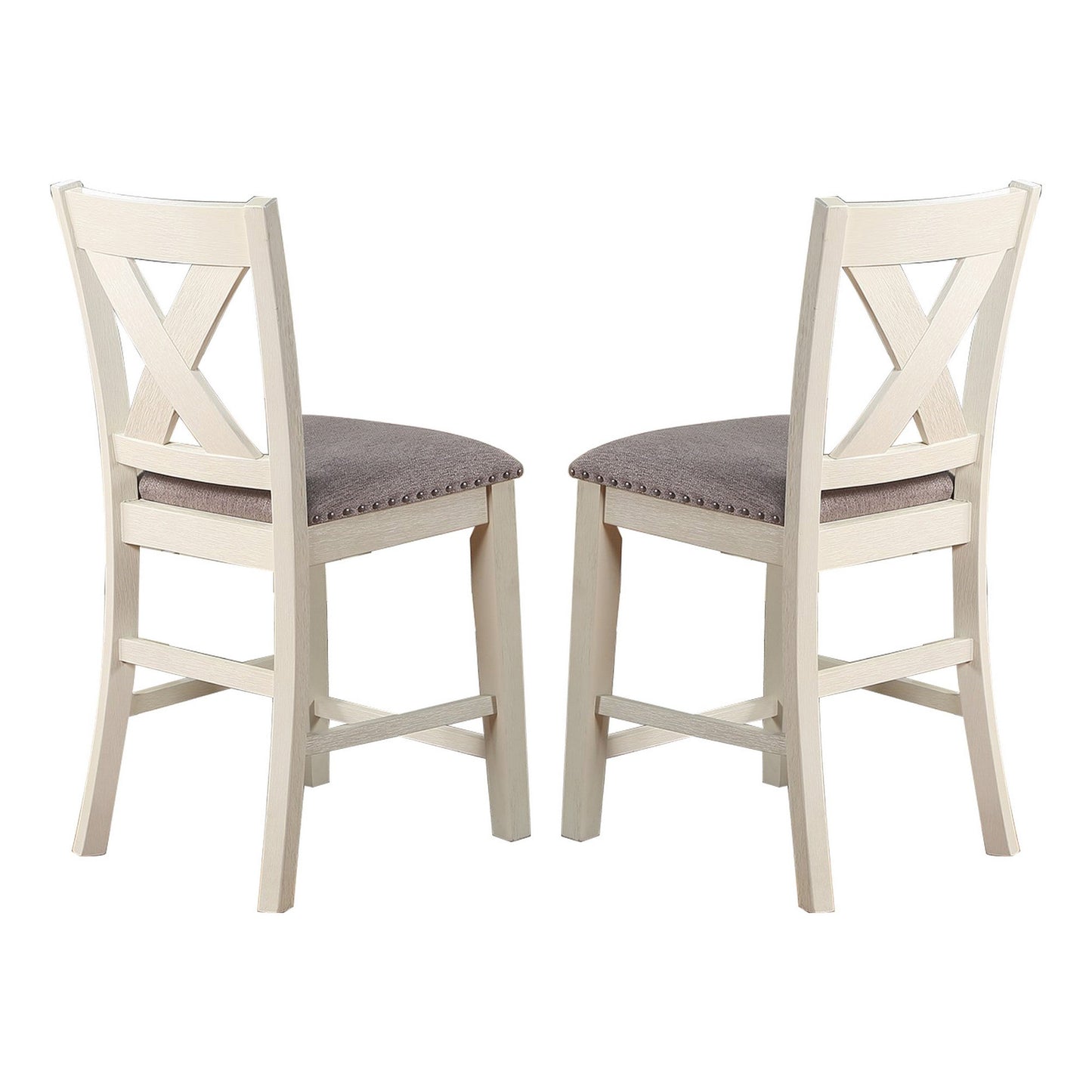 Benzara BM286287 Joss 40" Cottage Wood Counter Height Chairs with Gray Seat in Cream