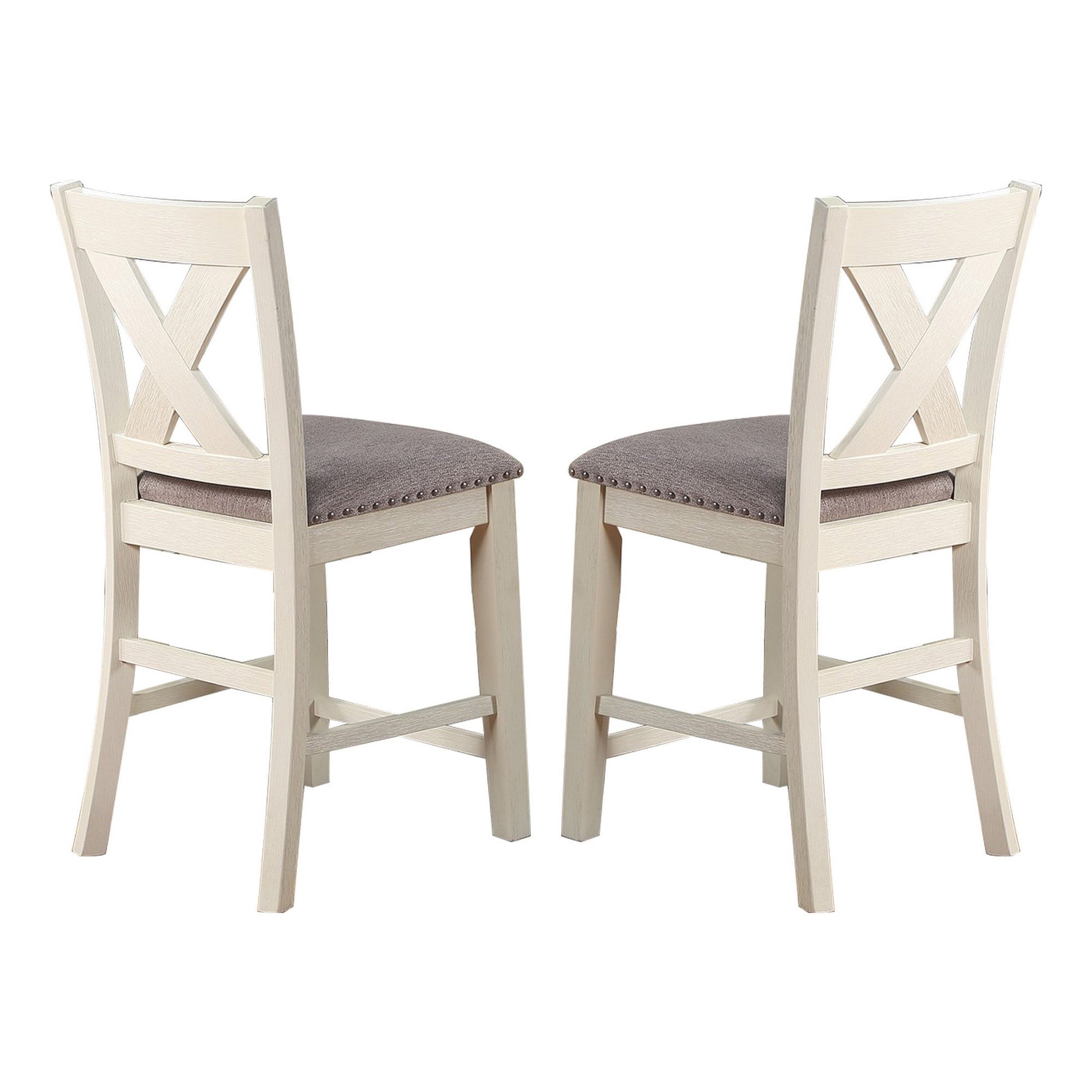 Benzara BM286287 Joss 40" Cottage Wood Counter Height Chairs with Gray Seat in Cream