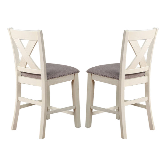 Benzara BM286287 Joss 40" Cottage Wood Counter Height Chairs with Gray Seat in Cream